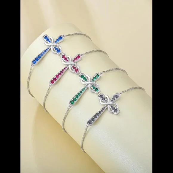 Cross 925 Sterling Silver Infinity Sideways Bracelet - A: 07-ruby-Jul